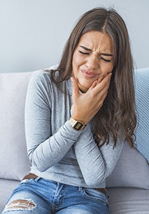 Closeup of woman experience toothache