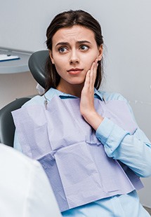 Closeup of woman experience toothache